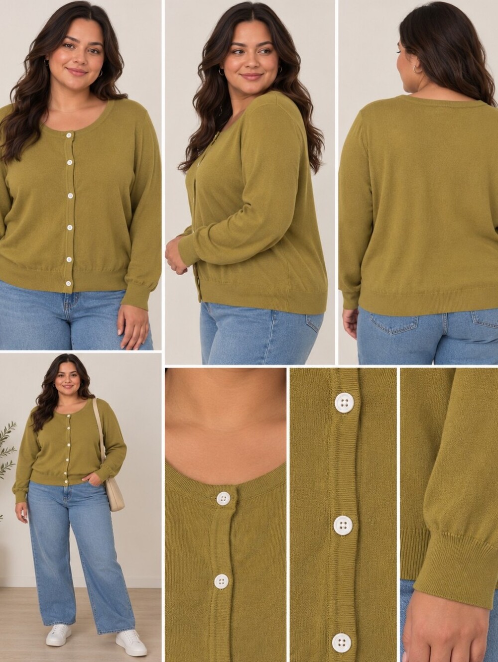 SHEIN Olive Green Button Cardigan Sweater